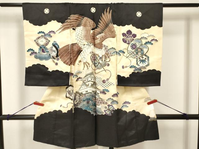 平和屋着物[]お宮参り　男の子　祝着　産着　初着　のしめ　鷹　鷲　打ち出の小槌　風景松文　金彩　逸品　DAAR6224ma