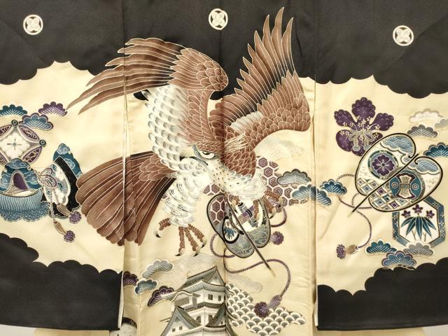 平和屋着物[]お宮参り　男の子　祝着　産着　初着　のしめ　鷹　鷲　打ち出の小槌　風景松文　金彩　逸品　DAAR6224ma