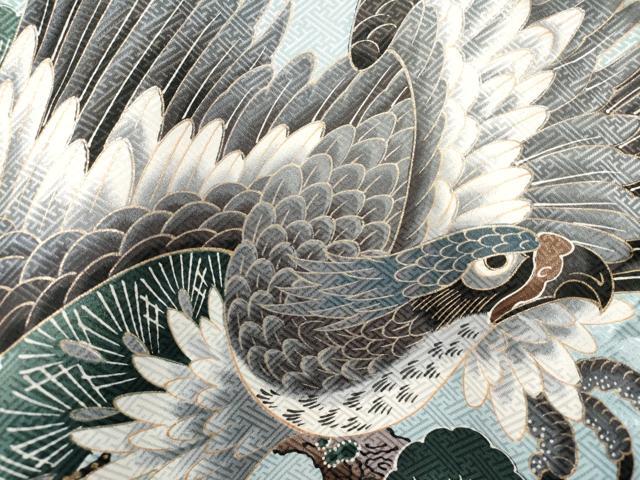 平和屋着物[]お宮参り　男の子　祝着　産着　初着　のしめ　鷹　鷲　松文　金銀彩　洗える着物　DAAR6231ma