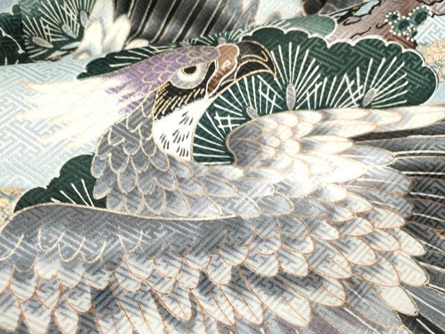 平和屋着物[]お宮参り　男の子　祝着　産着　初着　のしめ　鷹　鷲　松文　金銀彩　洗える着物　DAAR6231ma