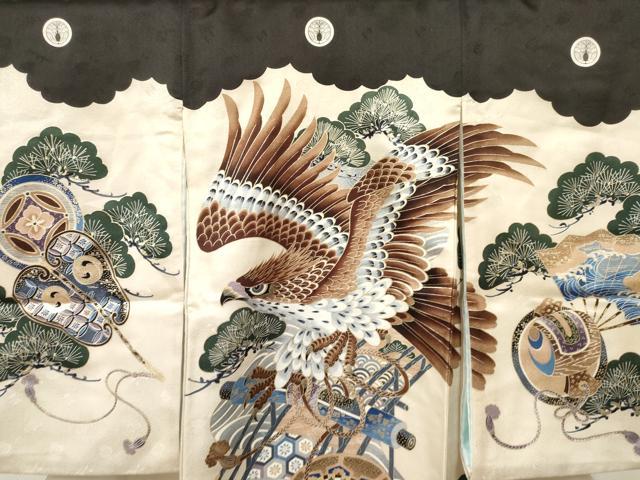 平和屋着物[]お宮参り　男の子　祝着　産着　初着　のしめ　鷹　鷲　絵巻源氏車松文　金彩　逸品　DAAR6257ma