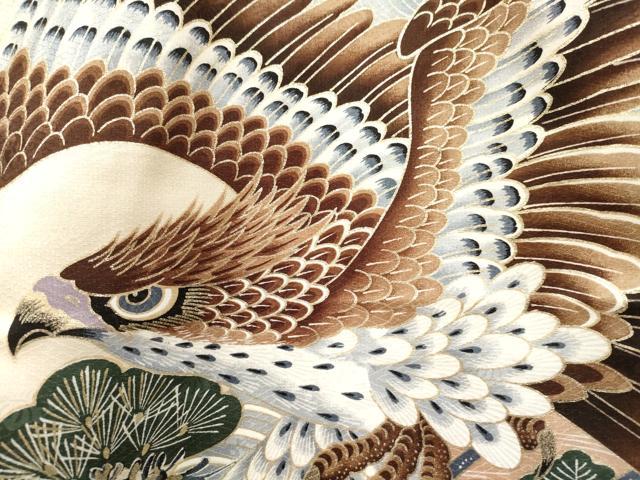 平和屋着物[]お宮参り　男の子　祝着　産着　初着　のしめ　鷹　鷲　絵巻源氏車松文　金彩　逸品　DAAR6257ma