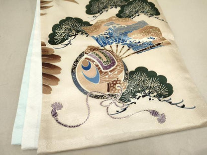 平和屋着物[]お宮参り　男の子　祝着　産着　初着　のしめ　鷹　鷲　絵巻源氏車松文　金彩　逸品　DAAR6257ma