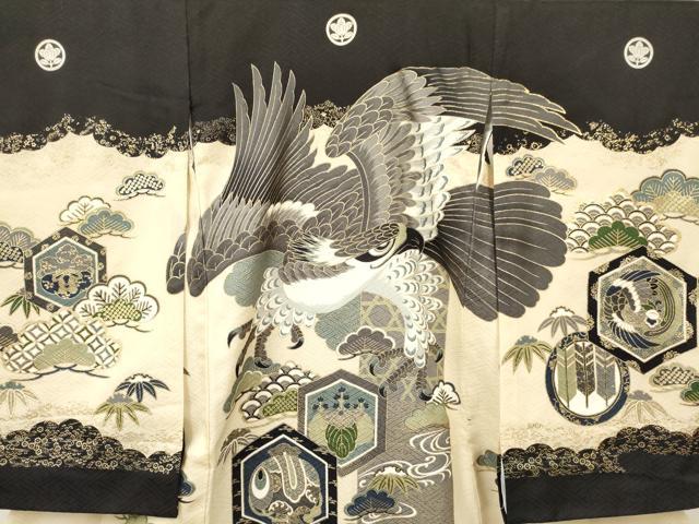 平和屋着物[]お宮参り　男の子　祝着　産着　初着　のしめ　鷹　鷲　飛鶴松文　金彩　逸品　DAAR6277ma