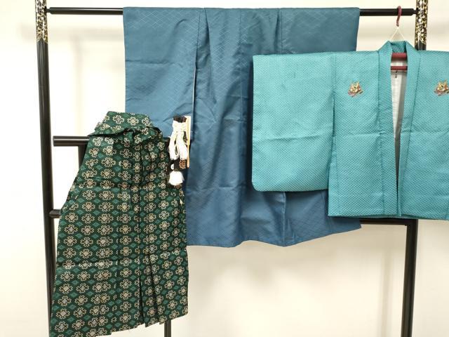 平和屋着物[]七五三　男の子　祝着・羽織・行灯袴・小物セット　菱文　洗える着物　DAAR6287ma