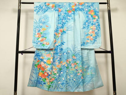 平和屋着物[]七五三　女の子　７歳　祝着　四つ身　駒刺繍　草花文　暈し染め　逸品　DAAR6289ma