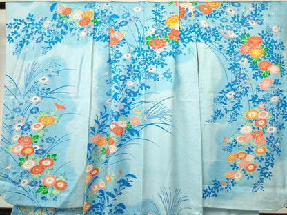 平和屋着物[]七五三　女の子　７歳　祝着　四つ身　駒刺繍　草花文　暈し染め　逸品　DAAR6289ma