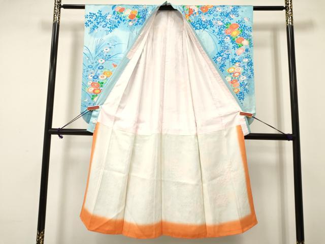 平和屋着物[]七五三　女の子　７歳　祝着　四つ身　駒刺繍　草花文　暈し染め　逸品　DAAR6289ma