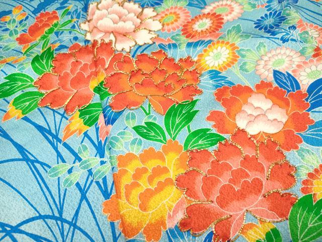 平和屋着物[]七五三　女の子　７歳　祝着　四つ身　駒刺繍　草花文　暈し染め　逸品　DAAR6289ma