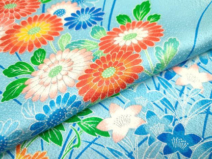 平和屋着物[]七五三　女の子　７歳　祝着　四つ身　駒刺繍　草花文　暈し染め　逸品　DAAR6289ma