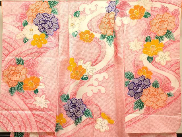 平和屋着物[]七五三　女の子　７歳　祝着　四つ身　駒刺繍　牡丹　笹竹花文　洗える着物　DAAR6295ma