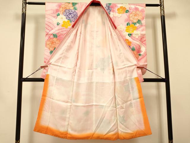 平和屋着物[]七五三　女の子　７歳　祝着　四つ身　駒刺繍　牡丹　笹竹花文　洗える着物　DAAR6295ma