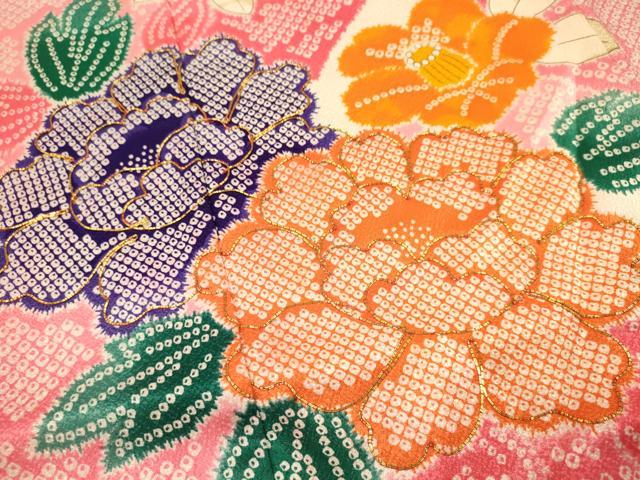 平和屋着物[]七五三　女の子　７歳　祝着　四つ身　駒刺繍　牡丹　笹竹花文　洗える着物　DAAR6295ma