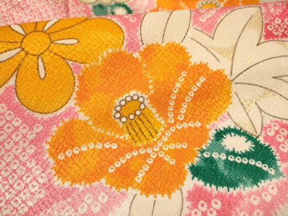 平和屋着物[]七五三　女の子　７歳　祝着　四つ身　駒刺繍　牡丹　笹竹花文　洗える着物　DAAR6295ma