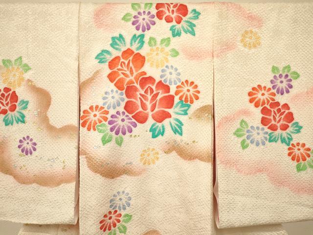 平和屋着物[]お宮参り　女の子　祝着　産着　初着　のしめ　絞り　雲取り花文　金銀彩　洗える着物　DAAR6307ma