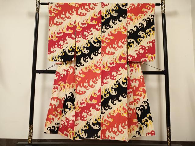 平和屋着物∵アンティーク 大正ロマン 女の子 十三参り 子供 立波文 金彩 逸品 DAAR6318ma