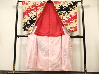 平和屋着物∵アンティーク 大正ロマン 女の子 十三参り 子供 立波文 金彩 逸品 DAAR6318ma