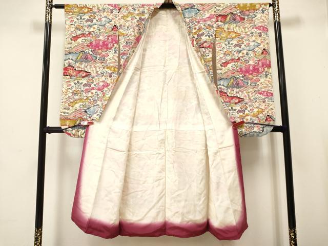 平和屋着物[]七五三　女の子　７歳　祝着　四つ身　型染　風景花文　逸品　DAAR6320ma