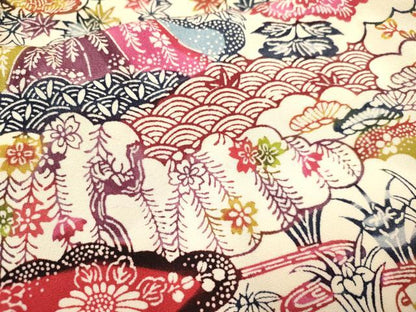 平和屋着物[]七五三　女の子　７歳　祝着　四つ身　型染　風景花文　逸品　DAAR6320ma