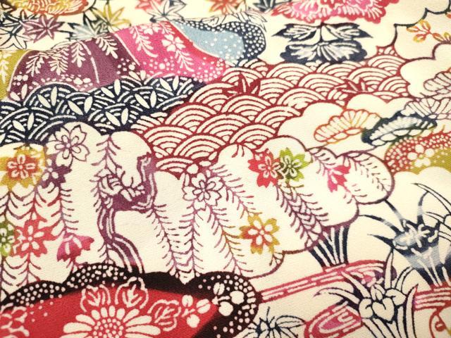 平和屋着物[]七五三　女の子　７歳　祝着　四つ身　型染　風景花文　逸品　DAAR6320ma