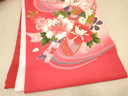 平和屋着物[]お宮参り　女の子　祝着　産着　初着　のしめ　鞠　束ね熨斗鼓牡丹花文　暈し染め　金彩　洗える着物　DAAR6354ma