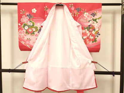 平和屋着物[]お宮参り　女の子　祝着　産着　初着　のしめ　鞠　束ね熨斗鼓牡丹花文　暈し染め　金彩　洗える着物　DAAR6354ma