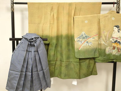 平和屋着物[]七五三　男の子　祝着・羽織・行灯袴セット　人物文　暈し染め　逸品　DAAR6358ma