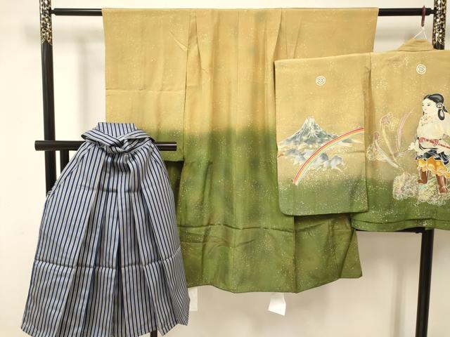 平和屋着物[]七五三　男の子　祝着・羽織・行灯袴セット　人物文　暈し染め　逸品　DAAR6358ma
