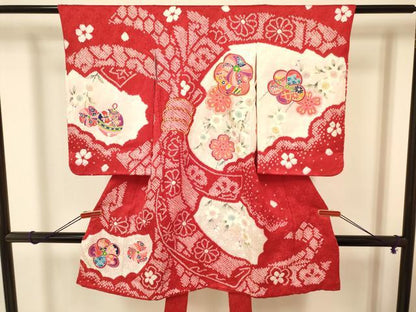 平和屋着物[]七五三　女の子　３歳　祝着　三つ身　長襦袢セット　駒刺繍　絞り　束ね熨斗花文　逸品　DAAR6361ma