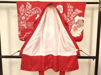 平和屋着物[]七五三　女の子　３歳　祝着　三つ身　長襦袢セット　駒刺繍　絞り　束ね熨斗花文　逸品　DAAR6361ma