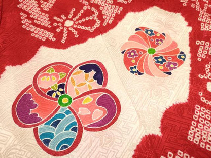 平和屋着物[]七五三　女の子　３歳　祝着　三つ身　長襦袢セット　駒刺繍　絞り　束ね熨斗花文　逸品　DAAR6361ma