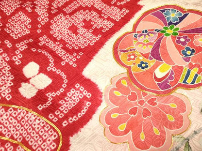 平和屋着物[]七五三　女の子　３歳　祝着　三つ身　長襦袢セット　駒刺繍　絞り　束ね熨斗花文　逸品　DAAR6361ma