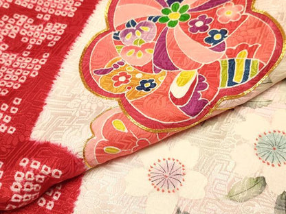 平和屋着物[]七五三　女の子　３歳　祝着　三つ身　長襦袢セット　駒刺繍　絞り　束ね熨斗花文　逸品　DAAR6361ma