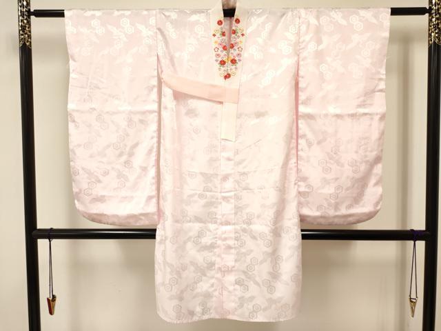 平和屋着物[]七五三　女の子　７歳　長襦袢(半衿刺繍)・無双仕立て　群鶴　亀甲菊地紋　洗える着物　DAAR6371ma