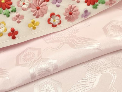 平和屋着物[]七五三　女の子　７歳　長襦袢(半衿刺繍)・無双仕立て　群鶴　亀甲菊地紋　洗える着物　DAAR6371ma
