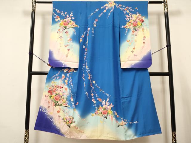 平和屋着物∵女の子 十三参り 子供 祝着・袋帯セット 華小町 扇面花蝶文 暈し染め 金彩 逸品 DAAR6395ma
