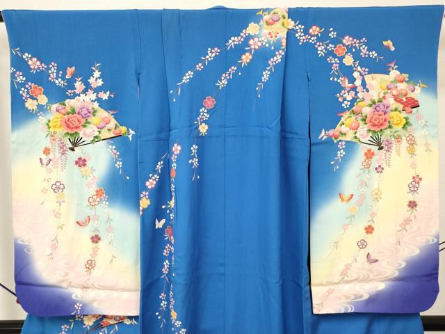 平和屋着物∵女の子 十三参り 子供 祝着・袋帯セット 華小町 扇面花蝶文 暈し染め 金彩 逸品 DAAR6395ma
