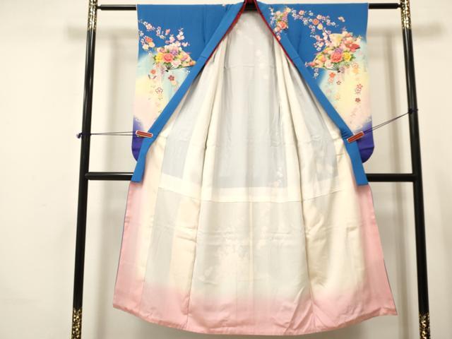 平和屋着物∵女の子 十三参り 子供 祝着・袋帯セット 華小町 扇面花蝶文 暈し染め 金彩 逸品 DAAR6395ma