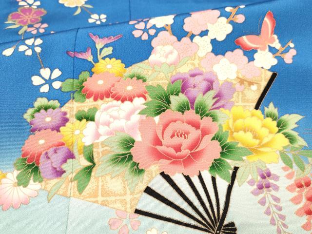 平和屋着物∵女の子 十三参り 子供 祝着・袋帯セット 華小町 扇面花蝶文 暈し染め 金彩 逸品 DAAR6395ma