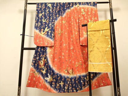 平和屋着物∵女の子 十三参り 子供 袋帯セット 花蝶文 暈し染め 金彩 逸品 DAAR6452ma