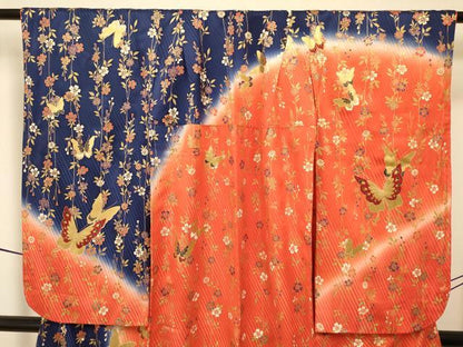 平和屋着物∵女の子 十三参り 子供 袋帯セット 花蝶文 暈し染め 金彩 逸品 DAAR6452ma