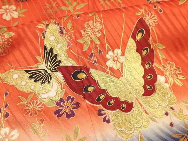 平和屋着物∵女の子 十三参り 子供 袋帯セット 花蝶文 暈し染め 金彩 逸品 DAAR6452ma