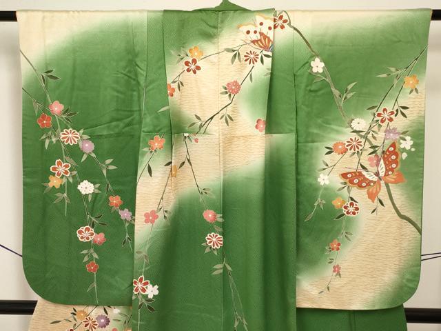 平和屋着物[]七五三　女の子　７歳　祝着　四つ身　袋帯セット　駒刺繍　花蝶文　暈し染め　金彩　逸品　DAAR6461ma