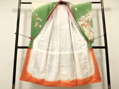 平和屋着物[]七五三　女の子　７歳　祝着　四つ身　袋帯セット　駒刺繍　花蝶文　暈し染め　金彩　逸品　DAAR6461ma