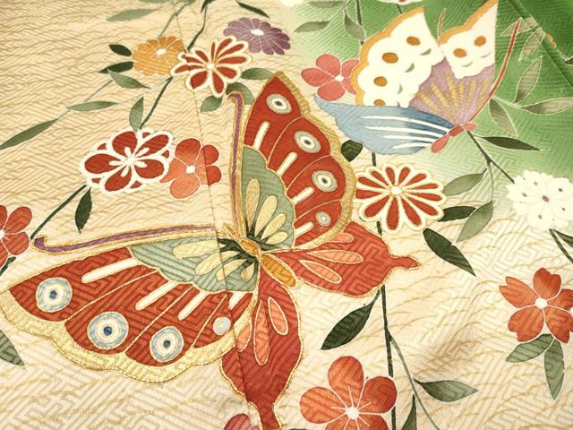平和屋着物[]七五三　女の子　７歳　祝着　四つ身　袋帯セット　駒刺繍　花蝶文　暈し染め　金彩　逸品　DAAR6461ma