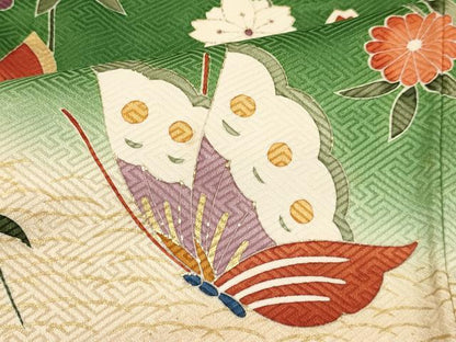 平和屋着物[]七五三　女の子　７歳　祝着　四つ身　袋帯セット　駒刺繍　花蝶文　暈し染め　金彩　逸品　DAAR6461ma