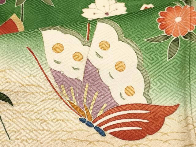 平和屋着物[]七五三　女の子　７歳　祝着　四つ身　袋帯セット　駒刺繍　花蝶文　暈し染め　金彩　逸品　DAAR6461ma