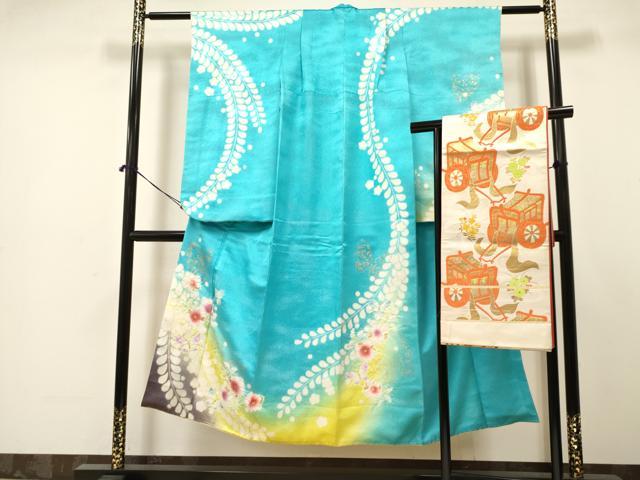 平和屋着物∵女の子 十三参り 子供 祝着・袋帯セット 絞り 辻が花 舞蝶文 暈し染め 金彩 逸品 DAAR6462ma