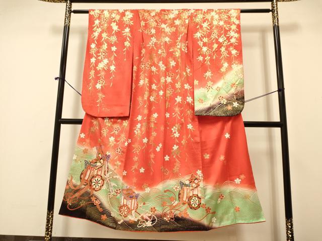 平和屋着物∵女の子 十三参り 子供 祝着・袋帯セット 御所車花蝶文 暈し染め 金彩 逸品 DAAR6463ma