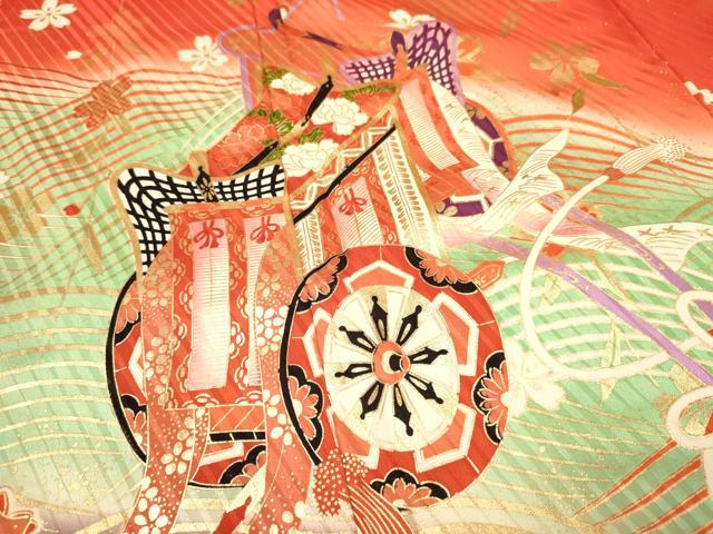 平和屋着物∵女の子 十三参り 子供 祝着・袋帯セット 御所車花蝶文 暈し染め 金彩 逸品 DAAR6463ma